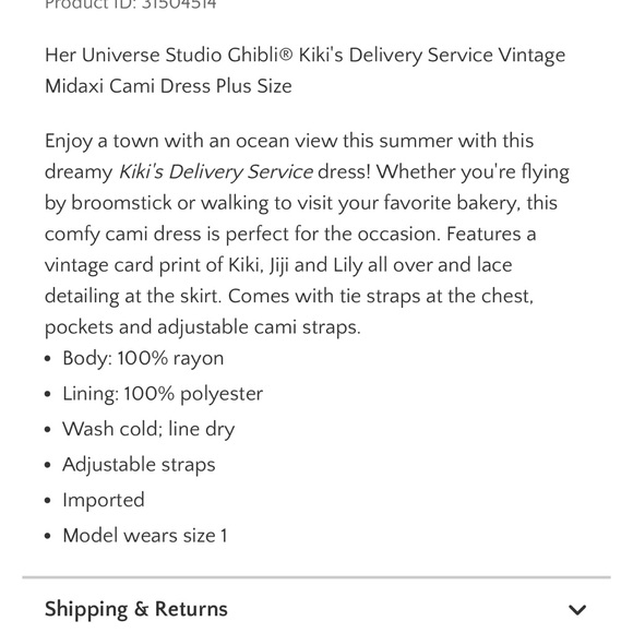 Her Universe Kiki’s Delivery Service Dress NWT - Picture 9 of 9